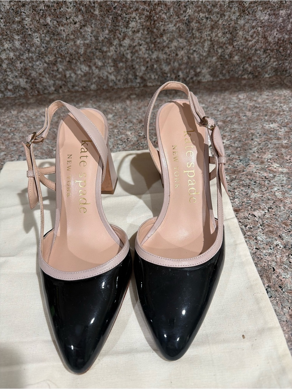 kate spade Black and Blush Slingback Pointed-Toe Pumps